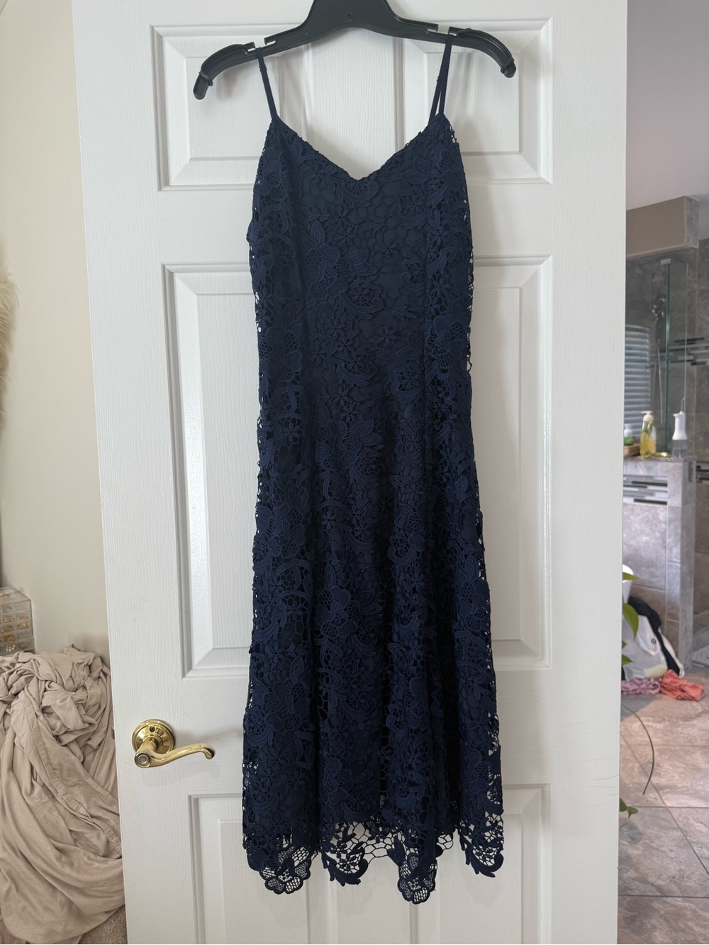 Alice + Olivia Navy Lace Midi Slip Dress
